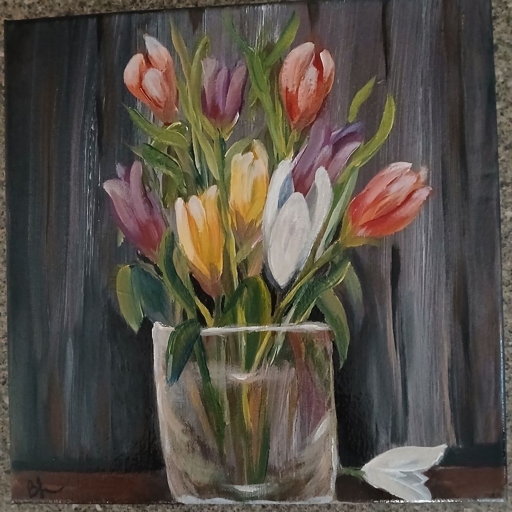 Original Acrylic Painting. Colorful Tulip Canvas Art